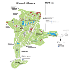 Karte mit den barrierefreien Eingängen und Wegen des Killesberg-Parks